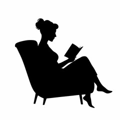A young woman reading book sitting on the sofa vector silhoeutte