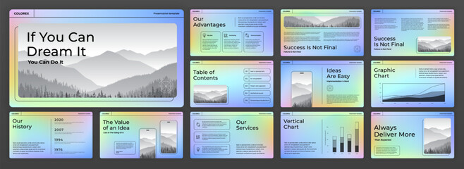 Creative presentation template set. Modern presentation background, brochure cover design, brand guidelines, proposal presentation, annual report, company profile, pitch deck.