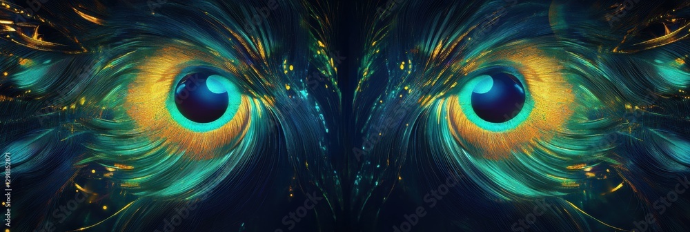 Poster vibrant close up of mesmerizing owl eyes displaying intricate colors and patterns at nighttime. gene
