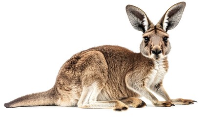 Fototapeta premium A relaxed kangaroo sitting comfortably on the ground in a natural outdoor setting