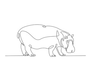 Big cute hippo simple line art illustration. Continuous one line draw of hippopotamus design.