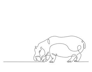 Big cute hippo simple line art illustration. Continuous one line draw of hippopotamus design.