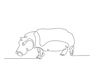 Big cute hippo simple line art illustration. Continuous one line draw of hippopotamus design.
