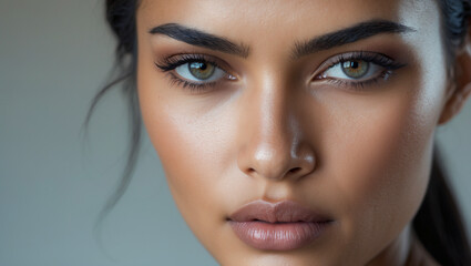 Fototapeta premium Beautiful woman showing perfect skin and makeup posing for beauty portrait