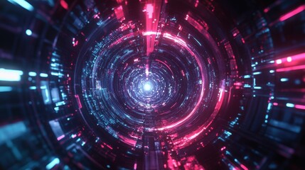 Obraz premium futuristic neon tunnel abstract digital space sci-fi background