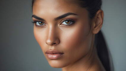 Naklejka premium Beautiful woman showing perfect skin and makeup posing for beauty portrait