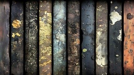 Obraz premium Decaying Pipes Array Oxidized Metal Texture Vertical Structures Industrial Weathered Surfaces Grunge