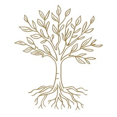 Fototapeta premium Tree with Roots art illustrated drawing.