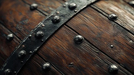 Fototapeta premium Medieval wooden shield with rivets, close up