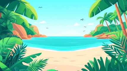 Obraz premium Bright beach escape tropical paradise digital art lush environment serene viewpoint refreshing concept