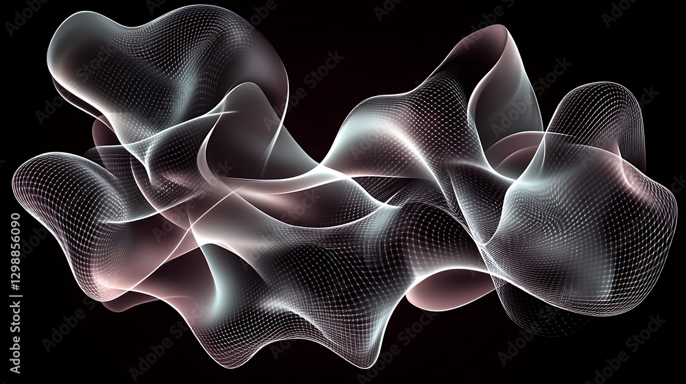 Aufkleber ethereal glowing abstract mesh waves with delicate gradient on a black background creates dynamic ef