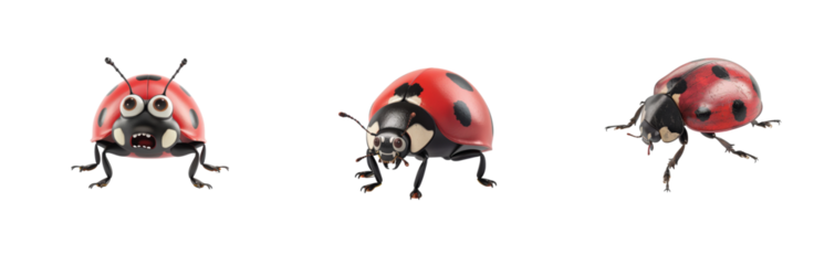 Cartoon ladybugs with different expressions and poses
