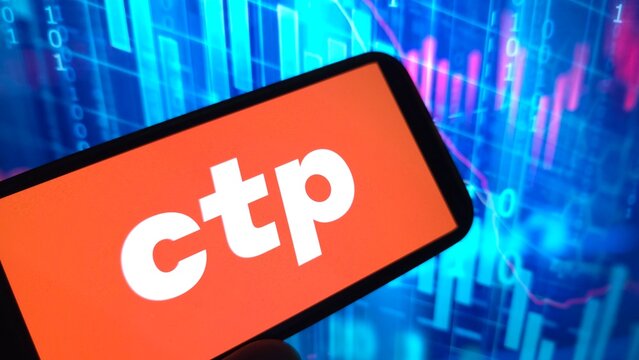 Konskie, Poland - February 25, 2025: CTP NV company logo displayed on mobile phone