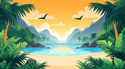 Obraz premium Tropical ocean escape at sunset serene beach paradise gigapixel art vibrant nature aerial view tranquil concept
