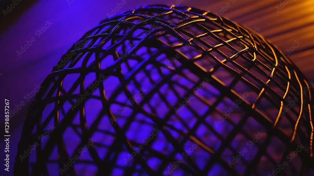 Aufkleber geometric sphere structure with interlocking network lines under blue and orange light display