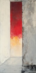 Abstract representation of a doorway with contrasting colors depicting a transition from light to dark at an art exhibition