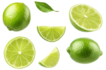 Fresh limes png background transparent vibrant green citrus fruits culinary delight clean white environment top view concept