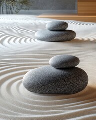 Natural stones arranged in a zen garden, showcasing serene ripples and calming aesthetics