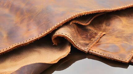 Closeup Brown Leather Texture Background Detailed Stitched Craftsmanship