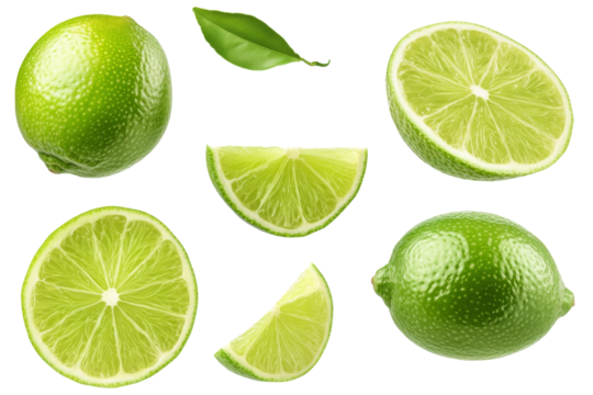 Fresh limes png background transparent vibrant green citrus fruits culinary delight clean white environment top view concept