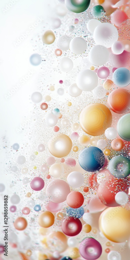 Poster abstract colorful bubbles floating on white background
