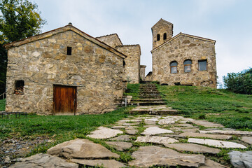 Ancient Nekresi Monastery in Kakheti, Georgia. A historic stone complex atop a scenic hill, offering stunning views and spiritual serenity