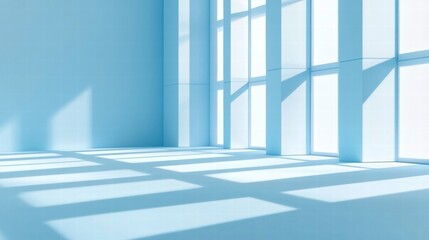 Fototapeta premium light blue minimalist room interior with large windows
