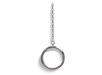 3d sleek metallic ring hangs gracefully from a slender chain, showcasing a glossy, minimal design. Ideal for jewelry concepts, DIY crafts, or modern decorative accents. Vector illustration