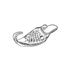 Indian shoe with a curled toe, traditionally made out of silk. Hand drawn line art as a vector. 