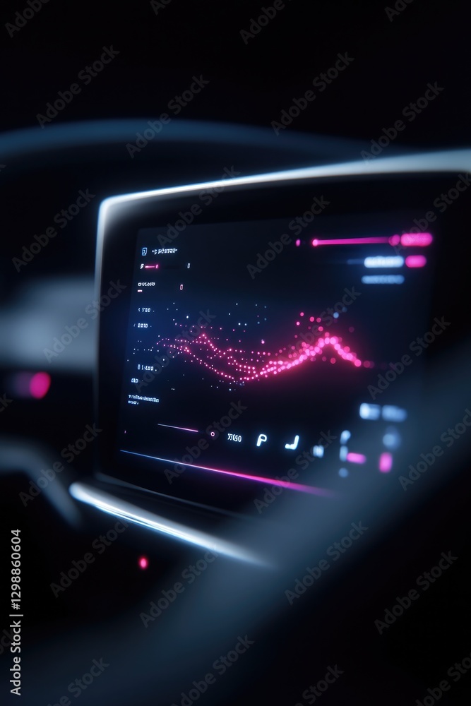 Poster close-up of self-driving electric car dashboard displaying interactive ai interface guiding vehicle