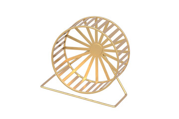 Golden wheel for hamster, rat or other rodents isolated on white background. 3d render