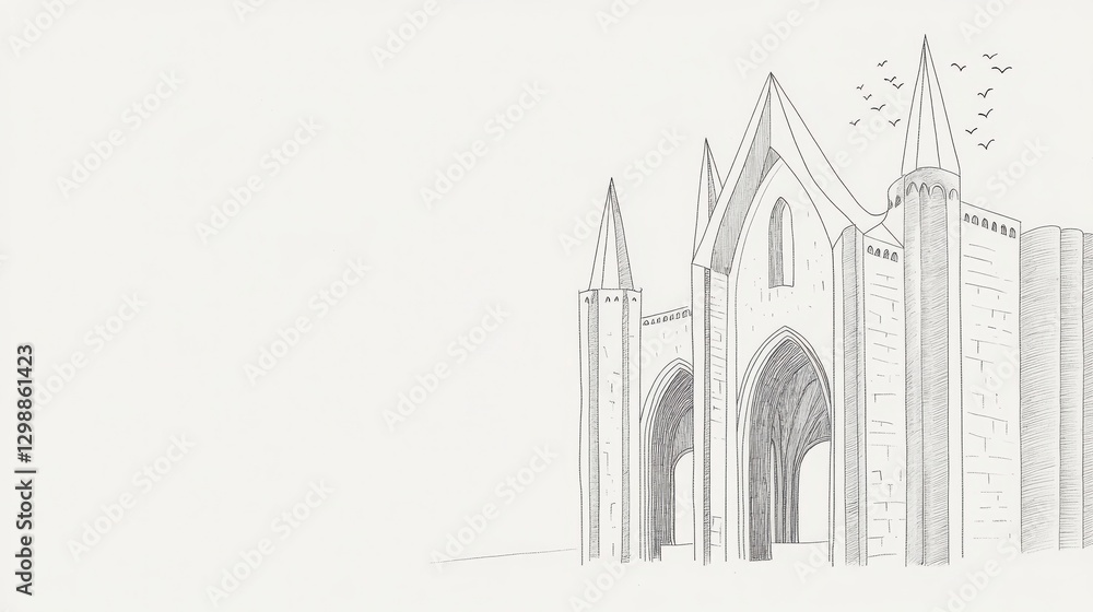 Poster abstract grayscale sketch with geometric shapes and minimalist lines