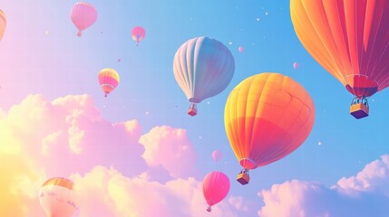 Obraz premium colorful hot air balloons floating in a pastel sky