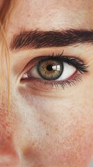 German woman subtle expression misty pastels