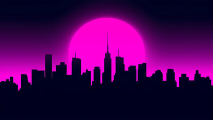 Fototapeta premium Cyberpunk-style city skyline silhouette with neon lighting effects