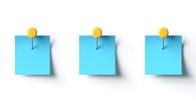 Vector illustration of a blue sticky note pinned with a yellow pushpin on a white background.
