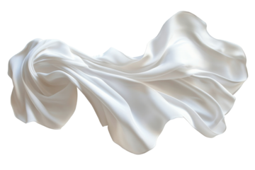 Elegant flowing white silk fabric transparent background high-quality png for graphic design