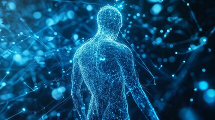 Digital human connectivity network - blue neural pathways in a futuristic abstract design