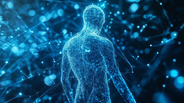 Digital human connectivity network - blue neural pathways in a futuristic abstract design