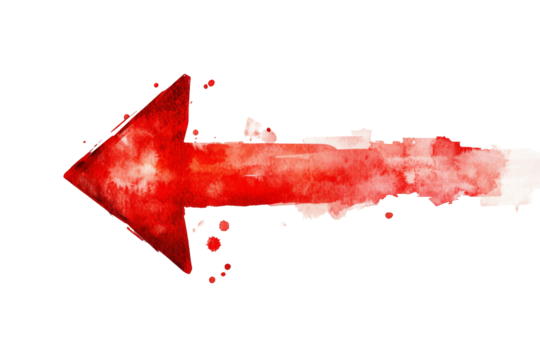 Dynamic red arrow png with transparent background artistic watercolor design digital graphic environment - Powered by Adobe