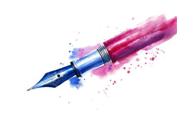 Artistic ink pen splash creative studio digital illustration colorful background close-up view transparent png