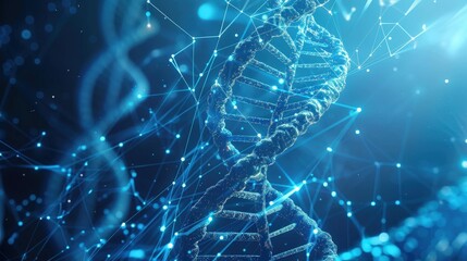 Fusion of DNA and Physical Network Molecules in a Futuristic Environment With a Blue Background