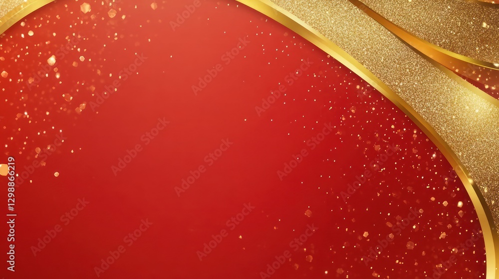 Poster elegant red background with golden glittering curves and bokeh lights
