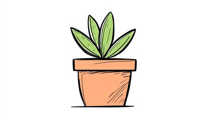 Obraz premium Potted plant, simple drawing, white background, home decor