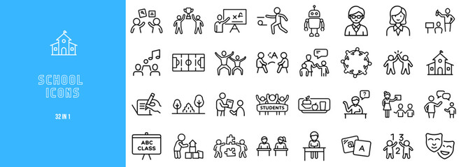 Naklejka premium School education icons set in modern outline style