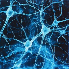 Blue neurons: complex neural network illuminated in electric blue