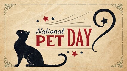 Stylish announcement for National Pet Day featuring a black cat silhouette symbolizing pet appreciation