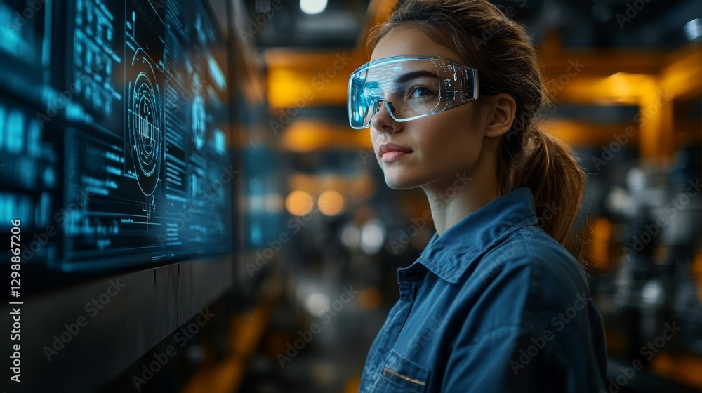 Fototapete a skilled engineer reviews critical data on a digital display while wearing safety goggles in a mode