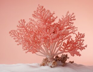 Fototapeta premium A vibrant coral formation showcasing intricate branches in soft pink hues against a minimalistic background.