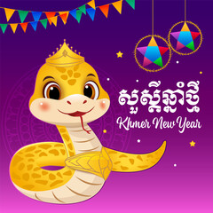 Happy Khmer New, Poster isolation template for Khmer New Year, Year of the Snake, Vector